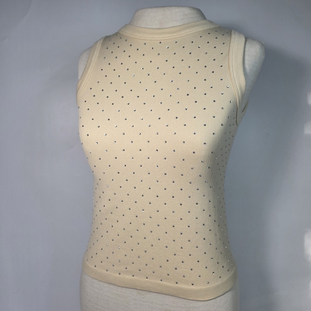 Bloom Seasons Ribbed Rhinestone/Crystal Tank Top Beige Size L Slimming Fit